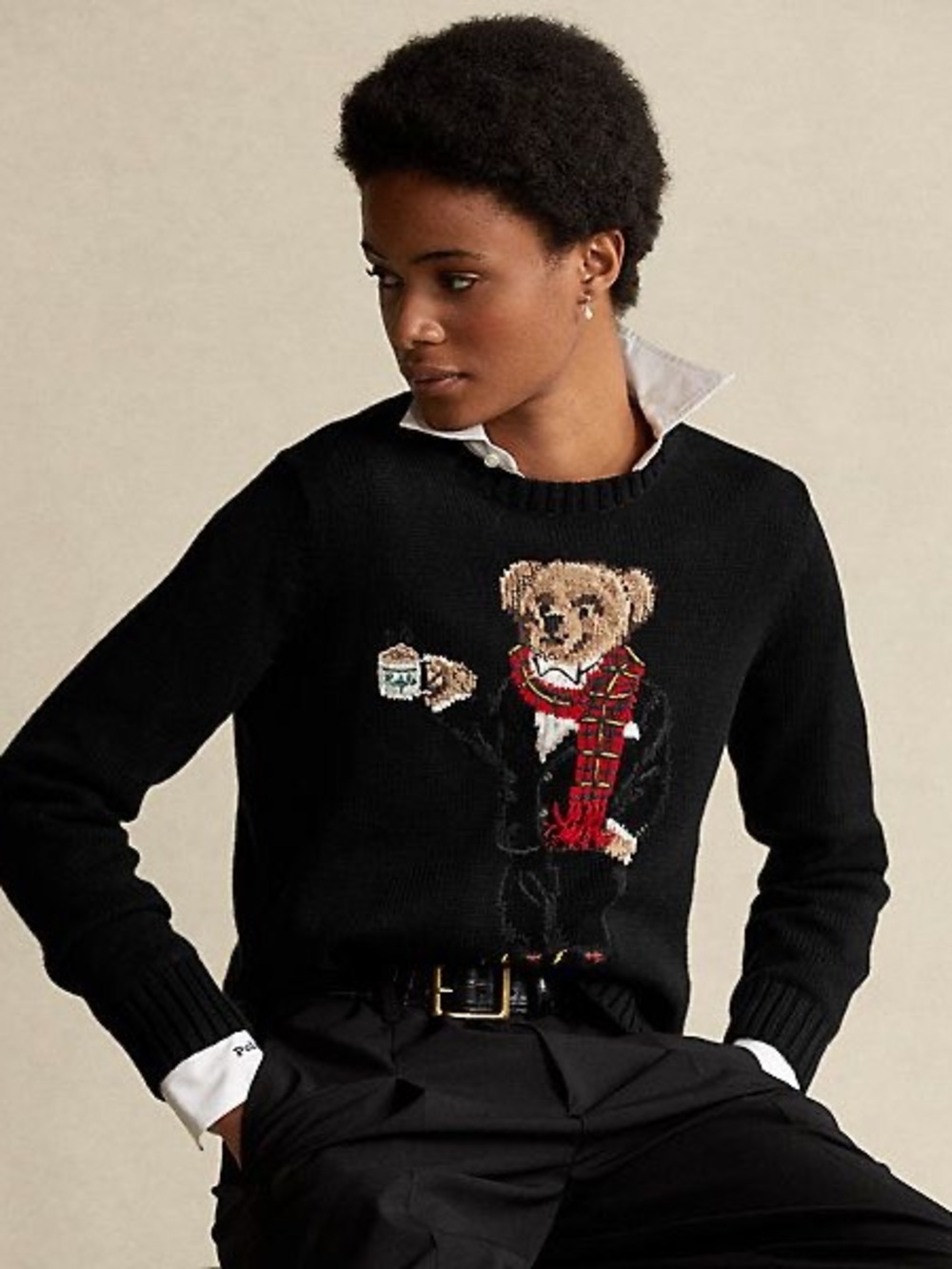 Polo Ralph Lauren Cocoa Bear Sweater in Black Knit Size XS
